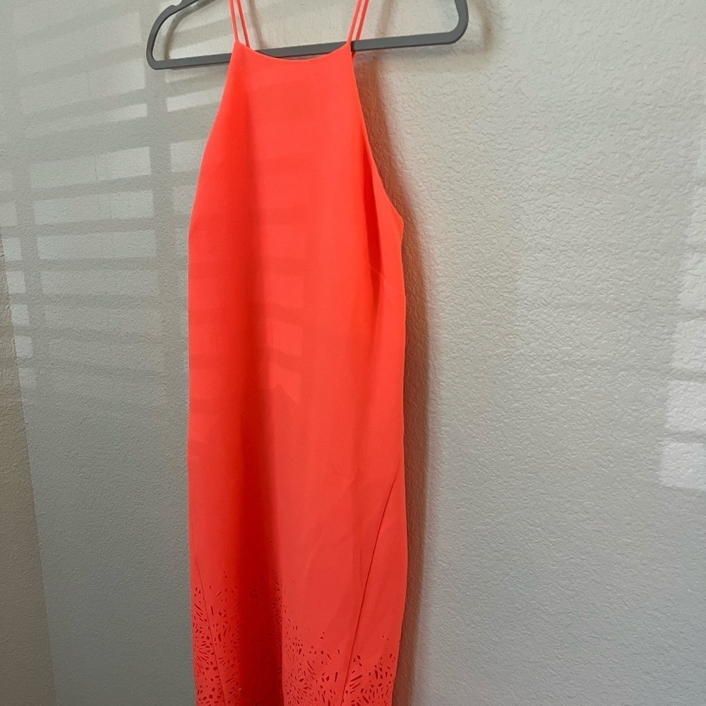 KAREN MILLEN | Shift Cocktail Orange Mini Dress Sleeveless Laser Cut | Size 6 - Picture 4 of 9